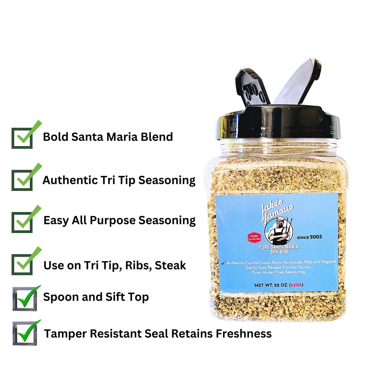 Pure Santa Maria Dry Rub (22 oz) | Authentic Santa Maria Seasoning for Tri Tip & BBQ Jake's Famous Foods