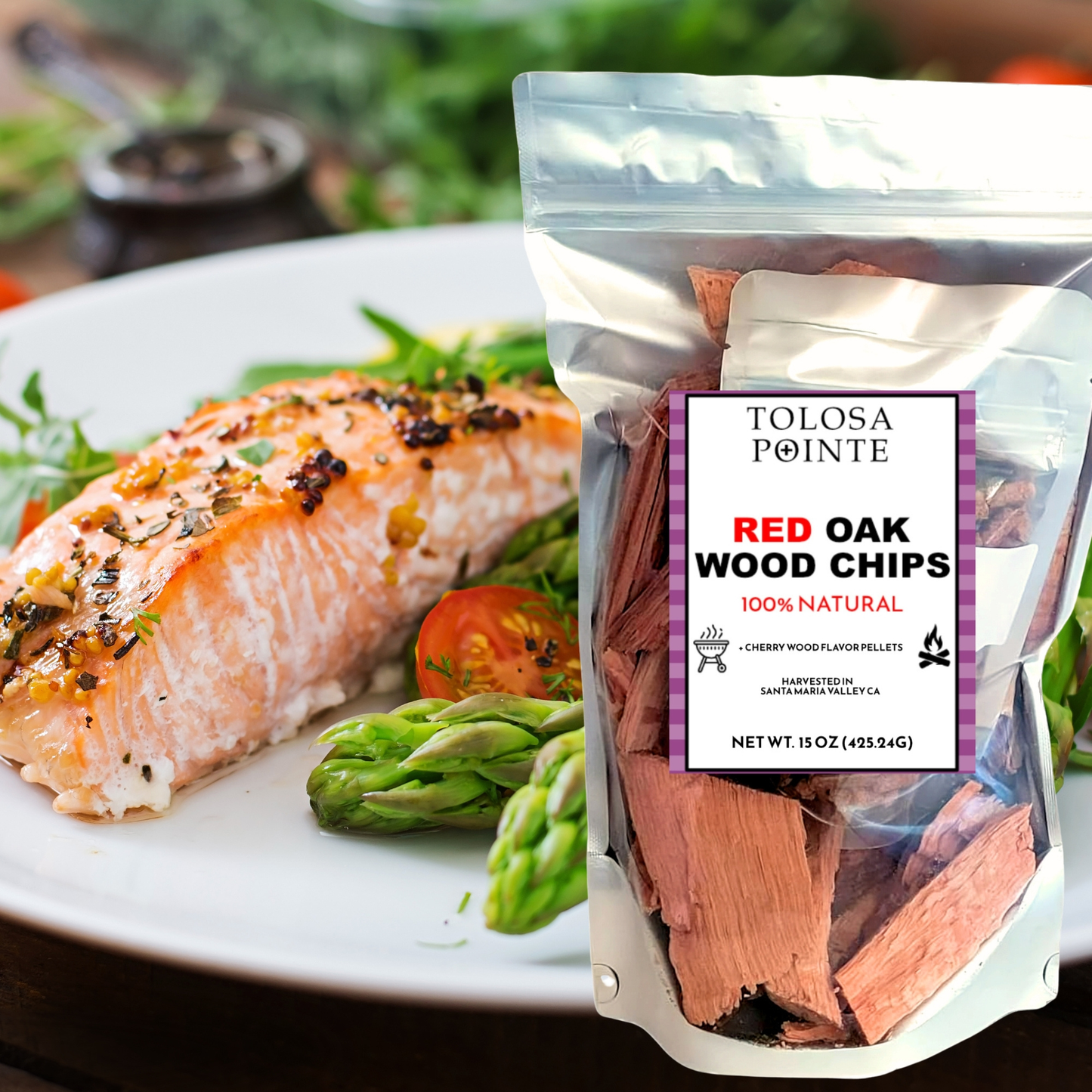 Tolosa Red Oak Wood Chips (15 oz) | Premium Red Oak Smoking Wood for BBQ Jake's Famous Foods for smoked salmon