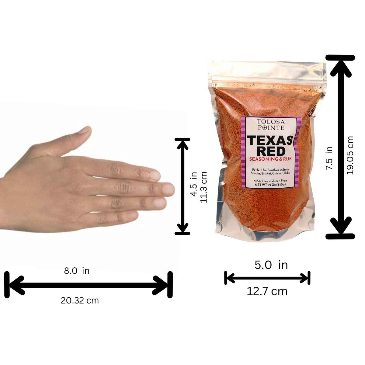 Tolosa Pointe Texas Red Steak Seasoning, Chicken Seasoning 12 Oz scale and size