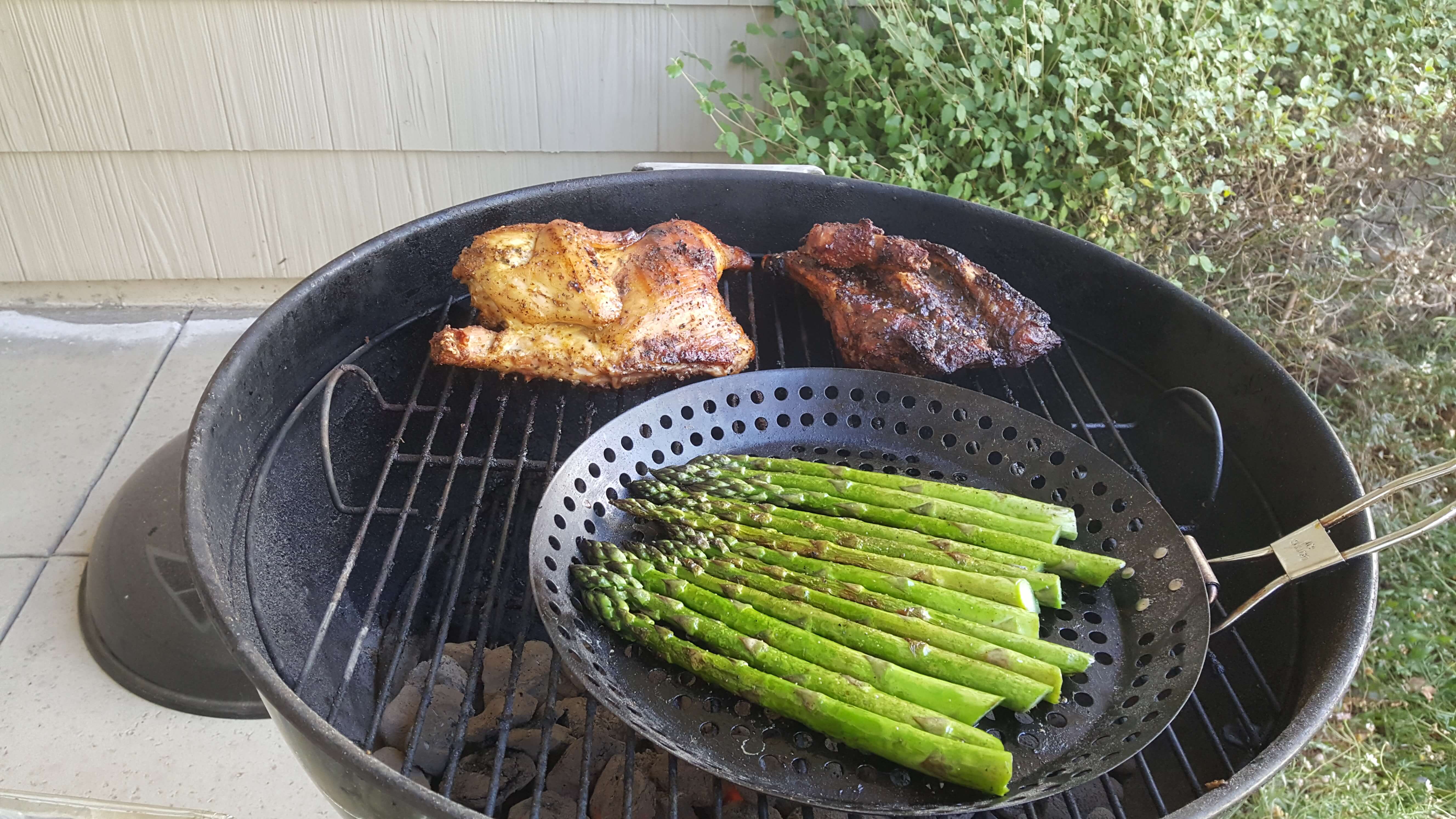 Chicken and Ribs BBQ With Asparagus